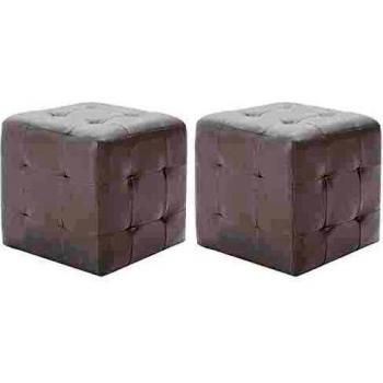 30x30x30 cm White Faux Leather Pouffe Duo