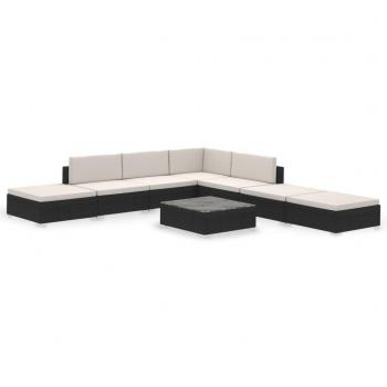 Wicker Tuinmeubels Zwart – Complete 8‑delige Set met Kussens