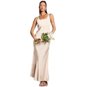 Coast Collection Square Neck Satin Bridesmaid Dress in Champagne, Bow-Back Design