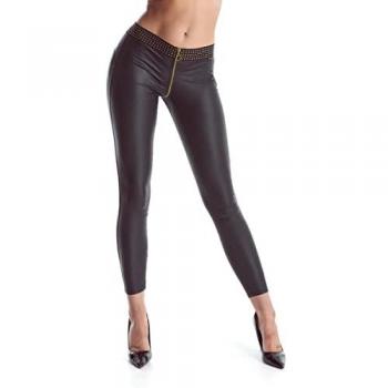 Demoniq Damen Wetlook Leggings mit Applikationen