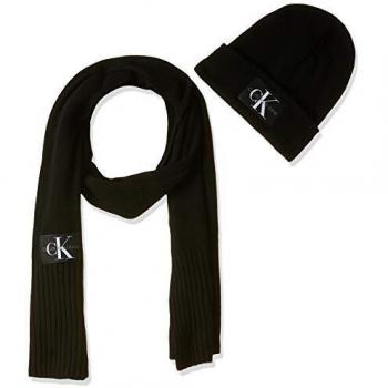 Calvin Klein J Basic Men's Knitted Scarf-Beanie Combo in Black