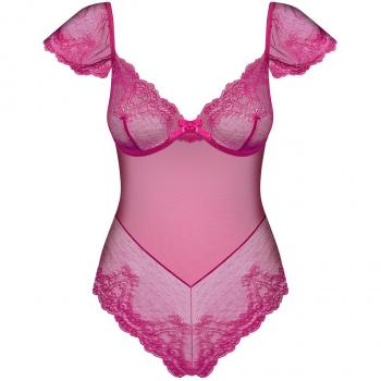 Rosa Obsessive Body: breiter Ausschnitt, kurzer Ärmel, verstellbar am Inneren Bein, L/XL