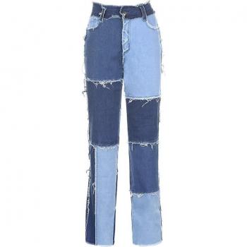 Pantalon jean femme y2k taille haute moulant patchwork Harajuku esthétique 90s Cuteandpsycho