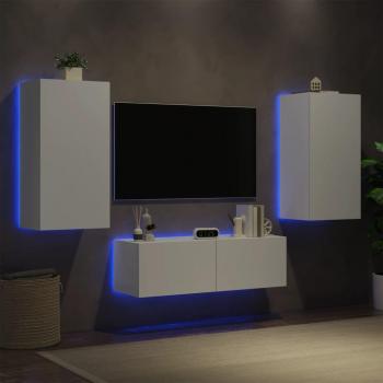 Meuble TV mural 3 pcs avec lumières LED blanc vidaXL