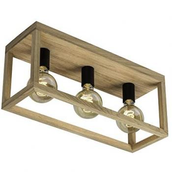 Plafonnier en Chêne Huilé avec Structure Métallique Noire ou Beige, FSC®, Kago