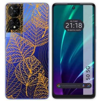Funda Silicona Transparente Diseño Hojas para TCL 50 5G