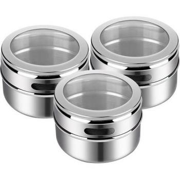 Stainless Steel Spice Jars with Wall Rack