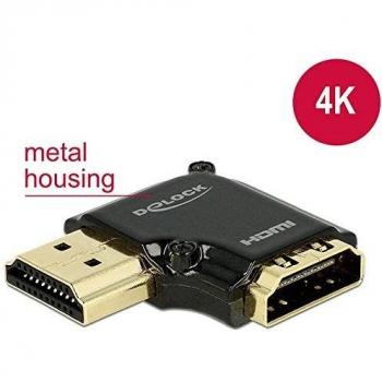 Delock Adapter High Speed HDMI mit Ethernet – HDMI-A Buchse > HDMI-A Stecker 4K 90° gewinkelt links schwarz