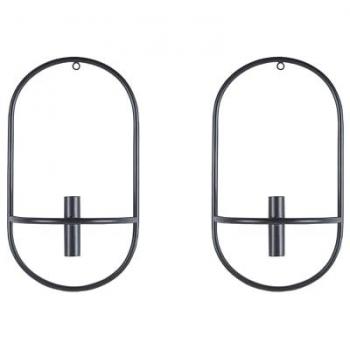 Set of 2 Minimalist Black Iron Candle Holders for Wall Decoration