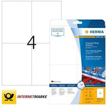 Herma No. 4697 Laser Weatherproof Labels, 105 x 148 mm, White, 100 Labels per A4 Sheet