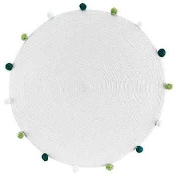 Tapis Rond Enfant Pompom Party 90 cm – Blanc et Vert