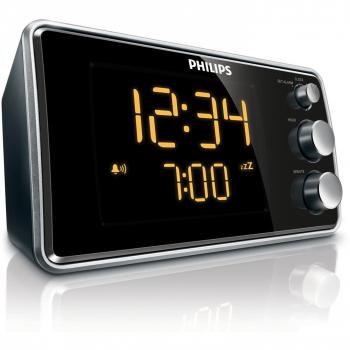 Philips AJ3551 Digitaler Alarmuhr mit Radio (FM) & LED‑Anzeige – Schwarz/Silber