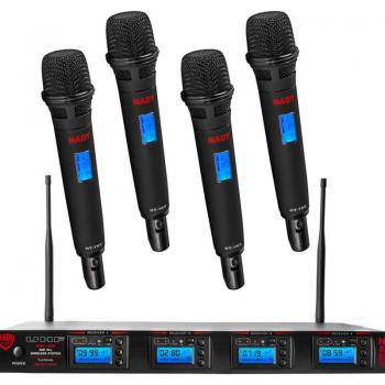 Nady 4W-1KU HT Quad True Diversity UHF Wireless System, 1000 Channels, 4 Handheld Microphones