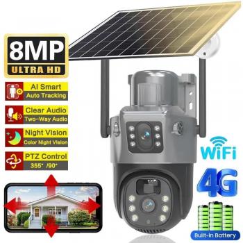 V380 Pro 8MP Dual‑Lens Solar Security Camera – 4K, 4G, WiFi, Built‑in Battery