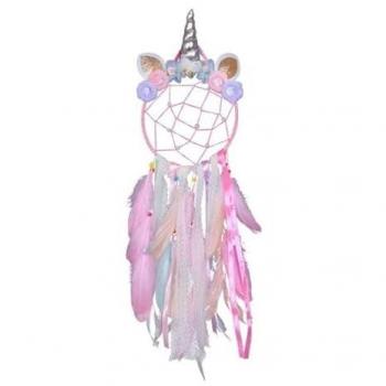 Attrape‑Rêve Licorne Couronne de Fleurs & Plumes Colorées – Capteur