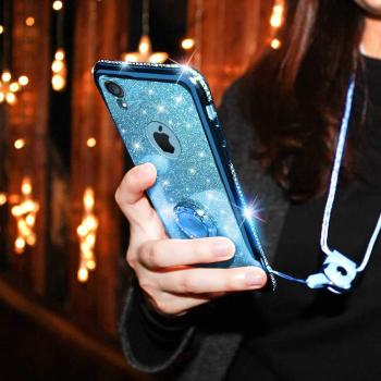 Ocyclone iPhone XR 6,1″ Bling‑Case – Blau, 360° Ständer