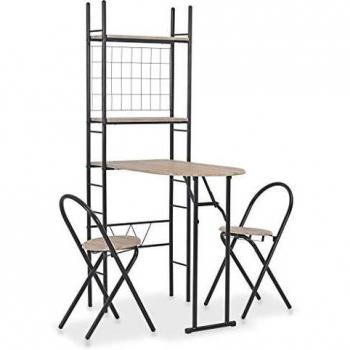 Set da Pranzo Pieghevole con Scaffale 3 pezzi in MDF e Acciaio