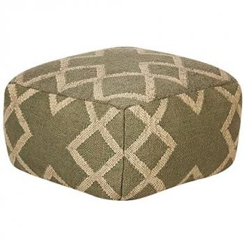 Pouf Kilim Vert et Beige en Jute 50x50 cm Gopi