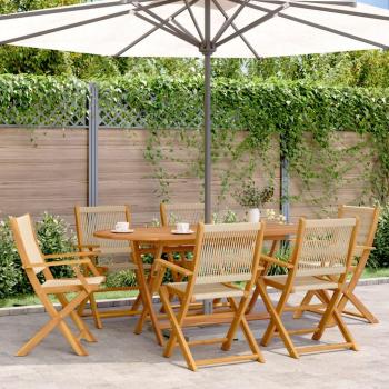 Lot de 6 chaises pliables pour terrasse, bois d'acacia, couleur beige