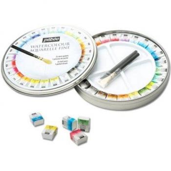 Pebeo 24 Colors Solid Watercolor Art Set with Brush