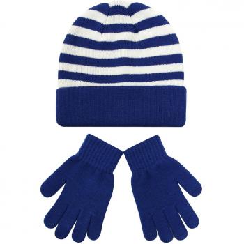 Conjunto de gorro y guantes a rayas