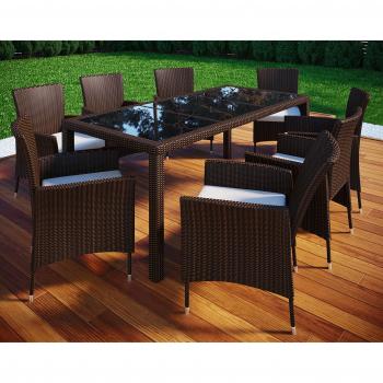 Gartenmöbel-Set VCM Rattan 190x90 – 8 Stühle & Tisch in Braun
