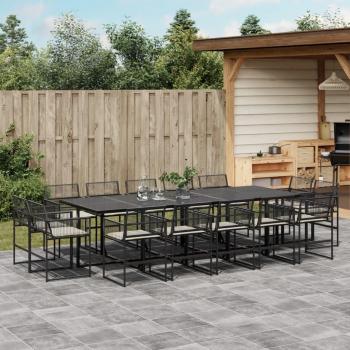 Table et chaises de jardin 15 pcs coussins noir résine tressée