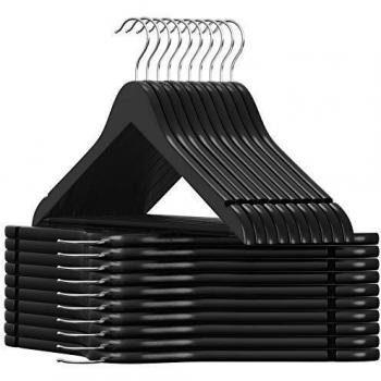 SONGMICS Premium Holz Kleiderbügel, 20 Stück, mit Schulter-Einkerbungen, drehbarer Haken, schwarz