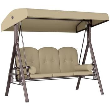 Horizon Hinge Swing – 3‑Seat Garden Seat with Cup Holders (Brown)