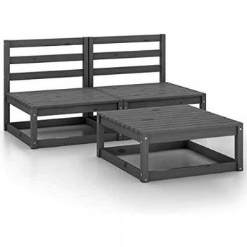 Completo Divani da Giardino 3 pz Grigio in Legno Massello di Pino