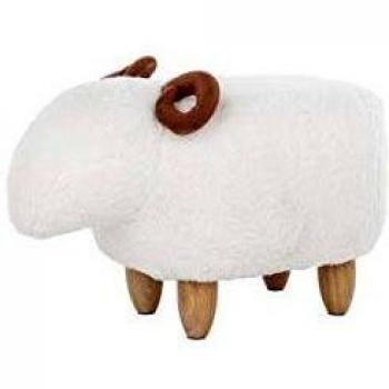 Pouf in Tessuto Bianco a Forma di Agnello con Gambe in Legno