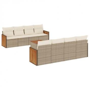 Ensemble patio 9 pièces – salon de jardin résine tressée beige