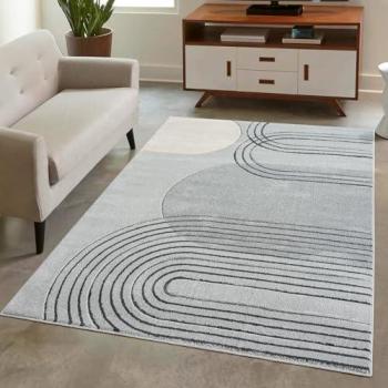 Tapis Bohème Art Abstract 120x170 cm (Gris & Crème)