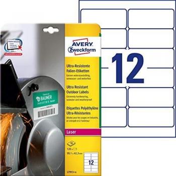 Avery Zweckform Ultra-Resistant Polyester Labels 99.1 x 42.3 mm White Permanent Adhesive 120 Labels per Pack