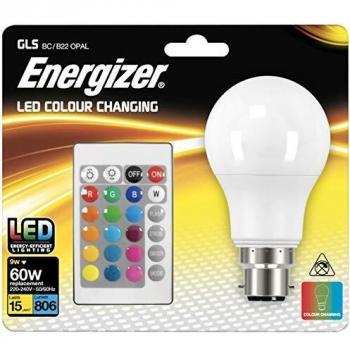 ENERGIZER 9W EQUIV 60W LED REMOTE CONTROL RGB COLOUR CHANGE LIGHT BULB BC B22
