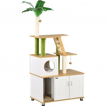 Pawhut 2 in 1 Green Leaf Cat Tower with Litter Box