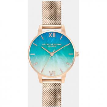 Olivia Burton Sea Glass Wishing Clock – Teal & Rose Gold Mesh (OB16US66)