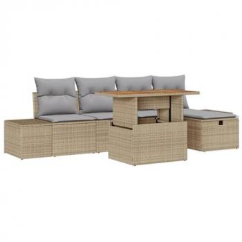 Système de Canapés Jardin 6 pièces – Coussins Beige, Matériau Polyrotin