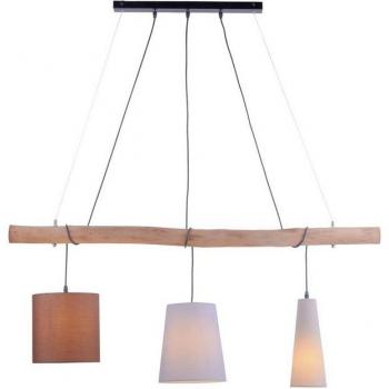 Etc-Shop: Wohnraumbeleuchtung – Textil-Pendel-Lampe aus Holz, LED-Leuchtmittel inklusive