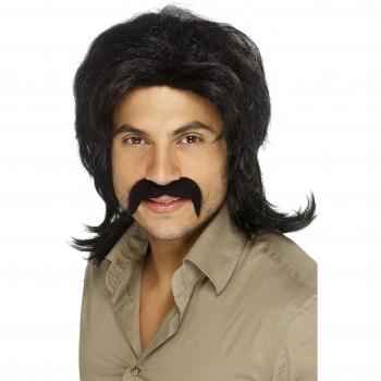 Rétro 70's men’s black wig, taille unique