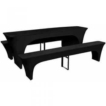 3 Black Stretch Table and Bench Covers 220 x 50 x 80 cm