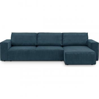 Canapé d'angle 5 places avec coffre de rangement en velours bleu nuit