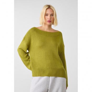 Stradivarius Patentmuster Pullover mit Bateau-Ausschnitt in Pistaziengrün XL