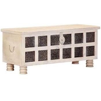 Massivholz Akazie Aufbewahrungstruhe Weiß 110 x 40 x 45 cm