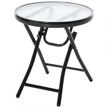 Table basse jardin pliable métal époxy noir verre trempé Ø 45 x 50H cm