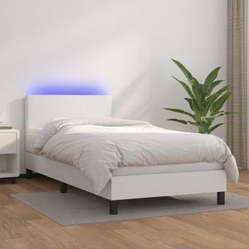 Boxspringbett mit Matratze & LED-Beleuchtung 90x190 cm Weiß Kunstleder
