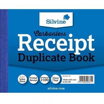Silvine Carbonless Duplicate Receipt Book 102x127mm Pack of 12 720-T
