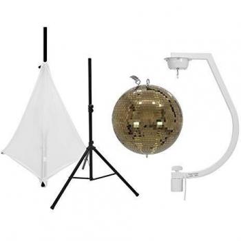 Eurolite Set Spiegelkugel 30cm gold mit Stativ und Segel weiß