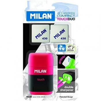 Sacapuntas milan compact touch duo plastico 2 usos con goma + 2 recambios de goma en blister