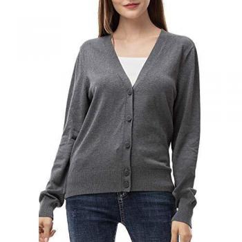 Lightweight Grey Woolen Bloom Button-Down Cardigan (S)